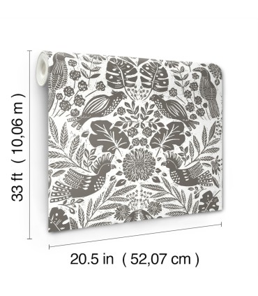4122-27004 - Nestle Charcoal Bird Block Print Wallpaper-Terrace