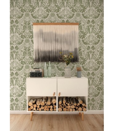 4122-27005 - Nestle Green Bird Block Print Wallpaper-Terrace