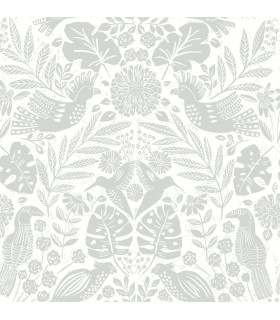 4122-27001 - Nestle Light Grey Bird Block Print Wallpaper-Terrace