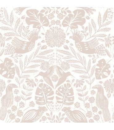 4122-27002 - Nestle Pink Bird Block Print Wallpaper-Terrace