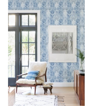 4122-27013 - Pavord Blue Floral Shibori Wallpaper-Terrace