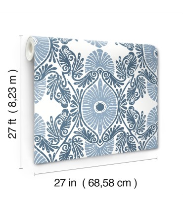 4122-72401 - Villa Blue Embellished Ogee Wallpaper-Terrace