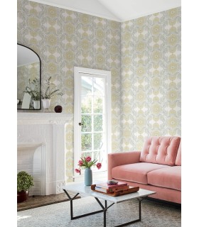 4122-72400 - Villa Light Yellow Embellished Ogee Wallpaper-Terrace