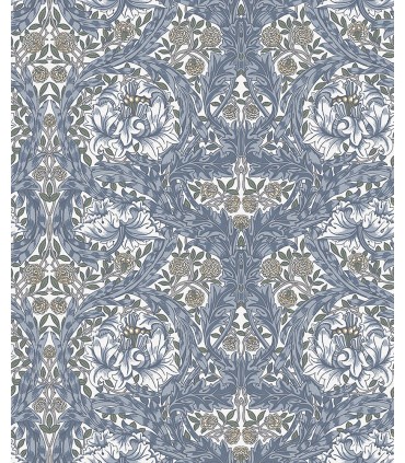 4153-82024 - African Marigold Blue Floral Wallpaper-Hidden Treasures