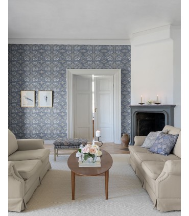 4153-82024 - African Marigold Blue Floral Wallpaper-Hidden Treasures