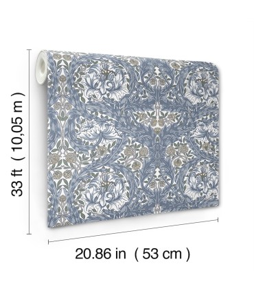 4153-82024 - African Marigold Blue Floral Wallpaper-Hidden Treasures