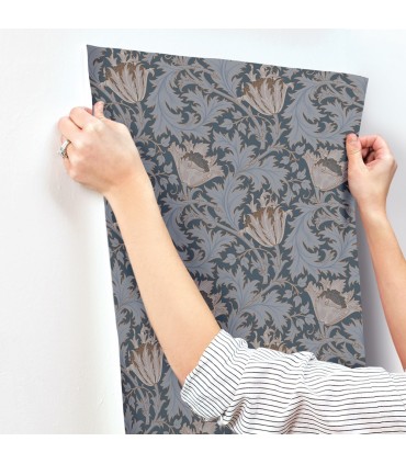 4153-82006 - Anemone Dark Blue Floral Trail Wallpaper-Hidden Treasures