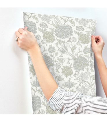 4153-82032 - Cray Light Green Floral Trail Wallpaper-Hidden Treasures