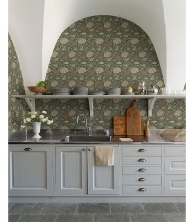 4153-82035 - Cray Sea Green Floral Trail Wallpaper-Hidden Treasures