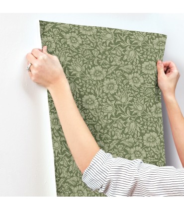4153-82042 - Mallow Dark Green Floral Vine Wallpaper-Hidden Treasures