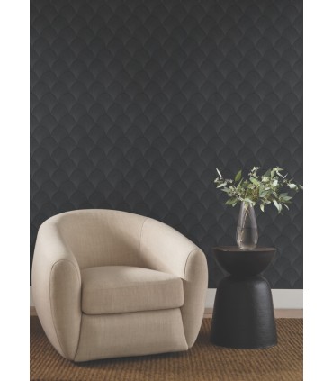 NT6105 - Metallic Black Scallop Wallpaper-Candice Olson