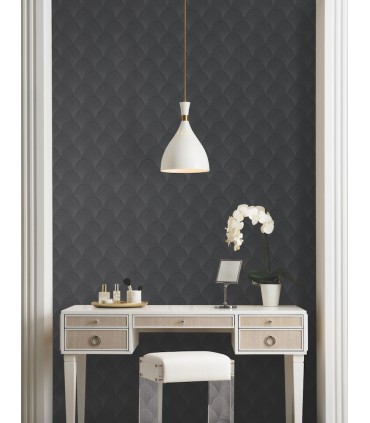 NT6105 - Metallic Black Scallop Wallpaper-Candice Olson