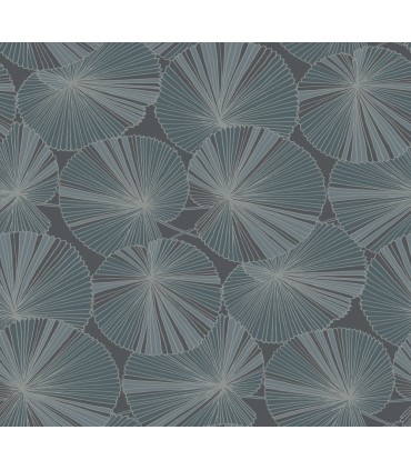 NT6113 - Layered Deep Blue Lily Pads Wallpaper-Candice Olson