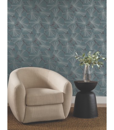 NT6113 - Layered Deep Blue Lily Pads Wallpaper-Candice Olson