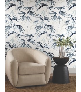 NT6122 - Inky Blue Palms Wallpaper-Candice Olson