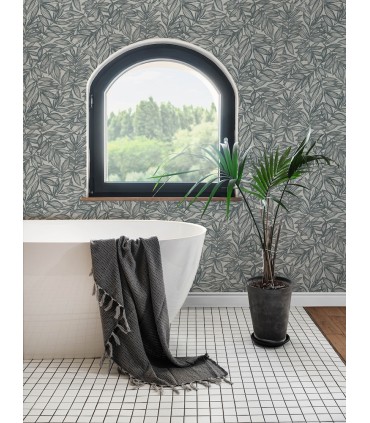 4146-27230 - Rhythmic Denim Leaf Wallpaper-Harmony