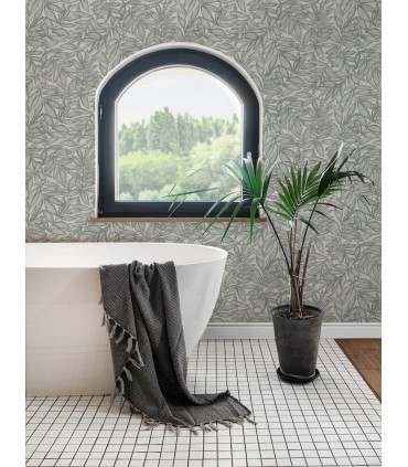 4146-27234 - Rhythmic Grey Leaf Wallpaper-Harmony