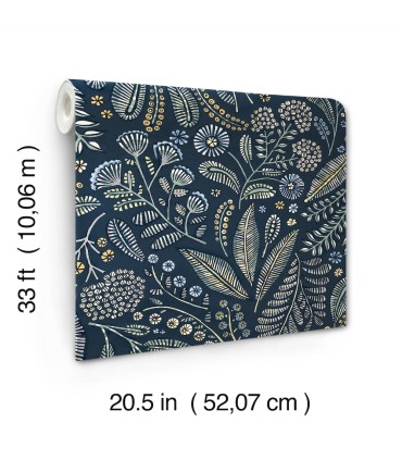 4135-27293 - Briar Navy Floral Wallpaper-Whimsy