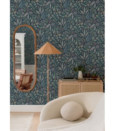 4135-27295 - Briar Teal Floral Wallpaper-Whimsy