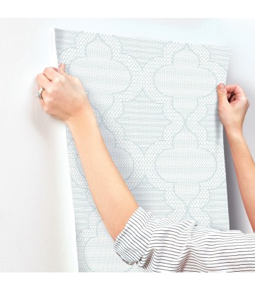 4135-27289 - Ernest Blue Quilted Quatrefoil Wallpaper-Whimsy