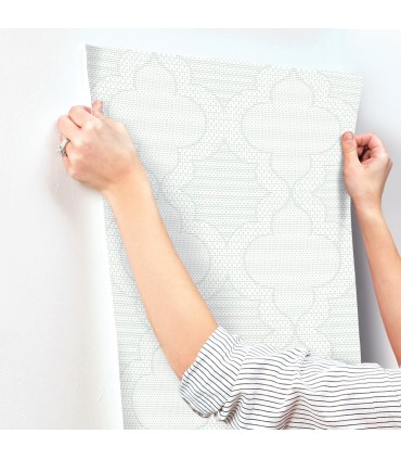 4135-27288 - Ernest Turquoise Quilted Quatrefoil Wallpaper-Whimsy