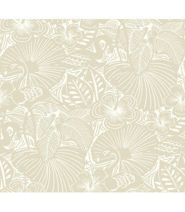 4135-72713 - Idalia Beige Floral Flamingo Wallpaper-Whimsy
