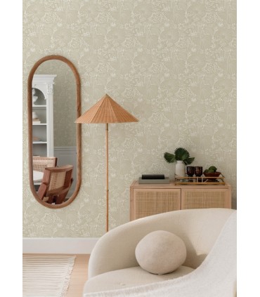 4135-72713 - Idalia Beige Floral Flamingo Wallpaper-Whimsy