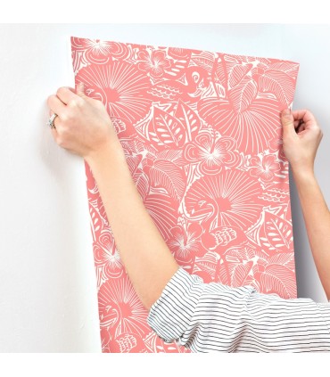 4135-72717 - Idalia Coral Floral Flamingo Wallpaper-Whimsy