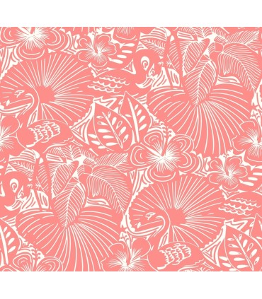 4135-72717 - Idalia Coral Floral Flamingo Wallpaper-Whimsy