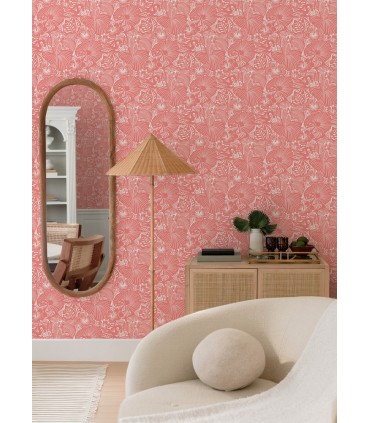 4135-72717 - Idalia Coral Floral Flamingo Wallpaper-Whimsy