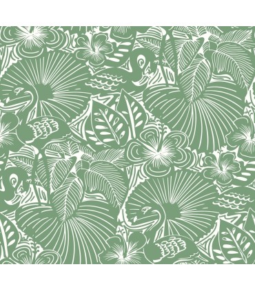 4135-72714 - Idalia Green Floral Flamingo Wallpaper-Whimsy