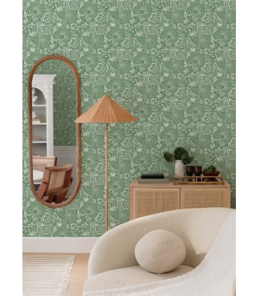 4135-72714 - Idalia Green Floral Flamingo Wallpaper-Whimsy