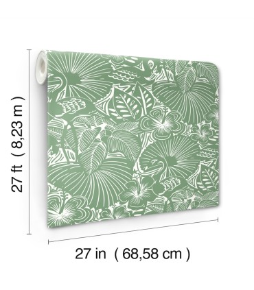 4135-72714 - Idalia Green Floral Flamingo Wallpaper-Whimsy