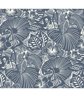 4135-72716 - Idalia Navy Floral Flamingo Wallpaper-Whimsy