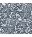 4135-72716 - Idalia Navy Floral Flamingo Wallpaper-Whimsy