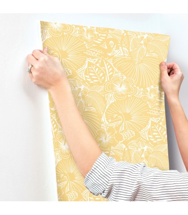 4135-72715 - Idalia Yellow Floral Flamingo Wallpaper-Whimsy