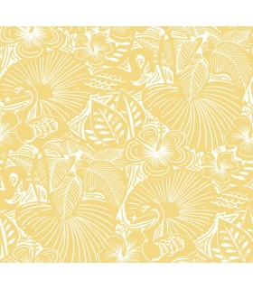 4135-72715 - Idalia Yellow Floral Flamingo Wallpaper-Whimsy