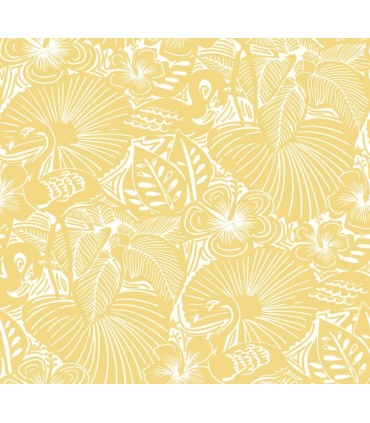 4135-72715 - Idalia Yellow Floral Flamingo Wallpaper-Whimsy