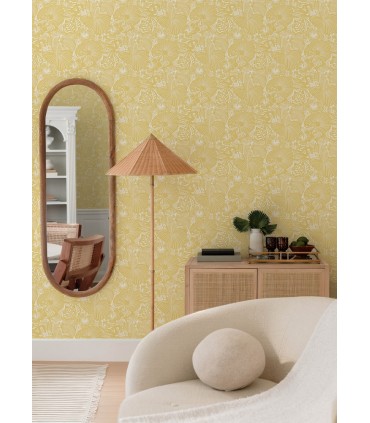 4135-72715 - Idalia Yellow Floral Flamingo Wallpaper-Whimsy