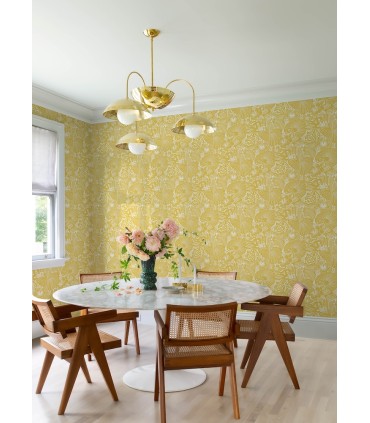 4135-72715 - Idalia Yellow Floral Flamingo Wallpaper-Whimsy
