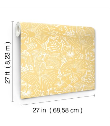 4135-72715 - Idalia Yellow Floral Flamingo Wallpaper-Whimsy