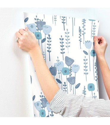 4135-27274 - Mabel Blue Floral Field Wallpaper-Whimsy