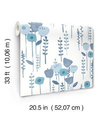 4135-27274 - Mabel Blue Floral Field Wallpaper-Whimsy