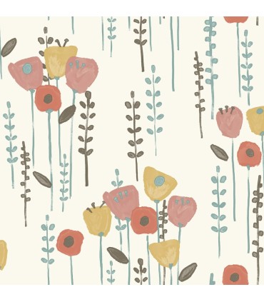 4135-27278 - Mabel Coral Floral Field Wallpaper-Whimsy