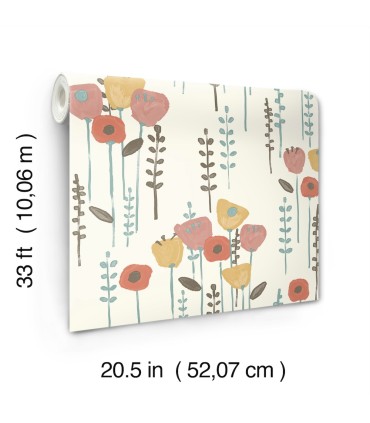 4135-27278 - Mabel Coral Floral Field Wallpaper-Whimsy