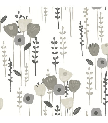 4135-27277 - Mabel Grey Floral Field Wallpaper-Whimsy