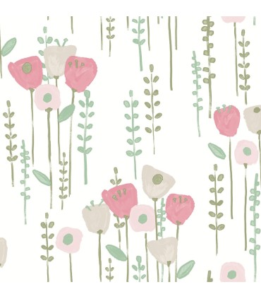 4135-27275 - Mabel Pink Floral Field Wallpaper-Whimsy
