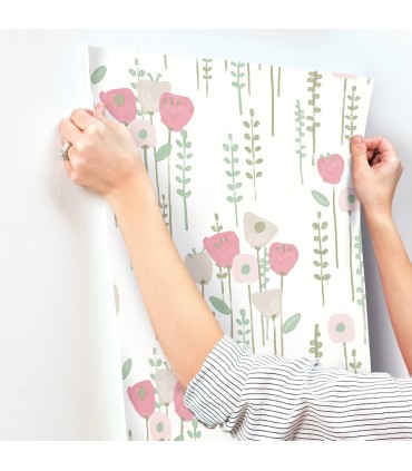 4135-27275 - Mabel Pink Floral Field Wallpaper-Whimsy