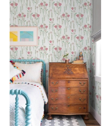 4135-27275 - Mabel Pink Floral Field Wallpaper-Whimsy