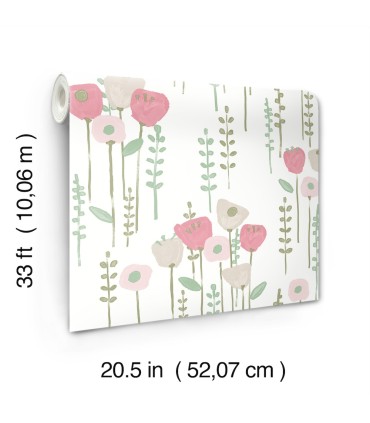 4135-27275 - Mabel Pink Floral Field Wallpaper-Whimsy